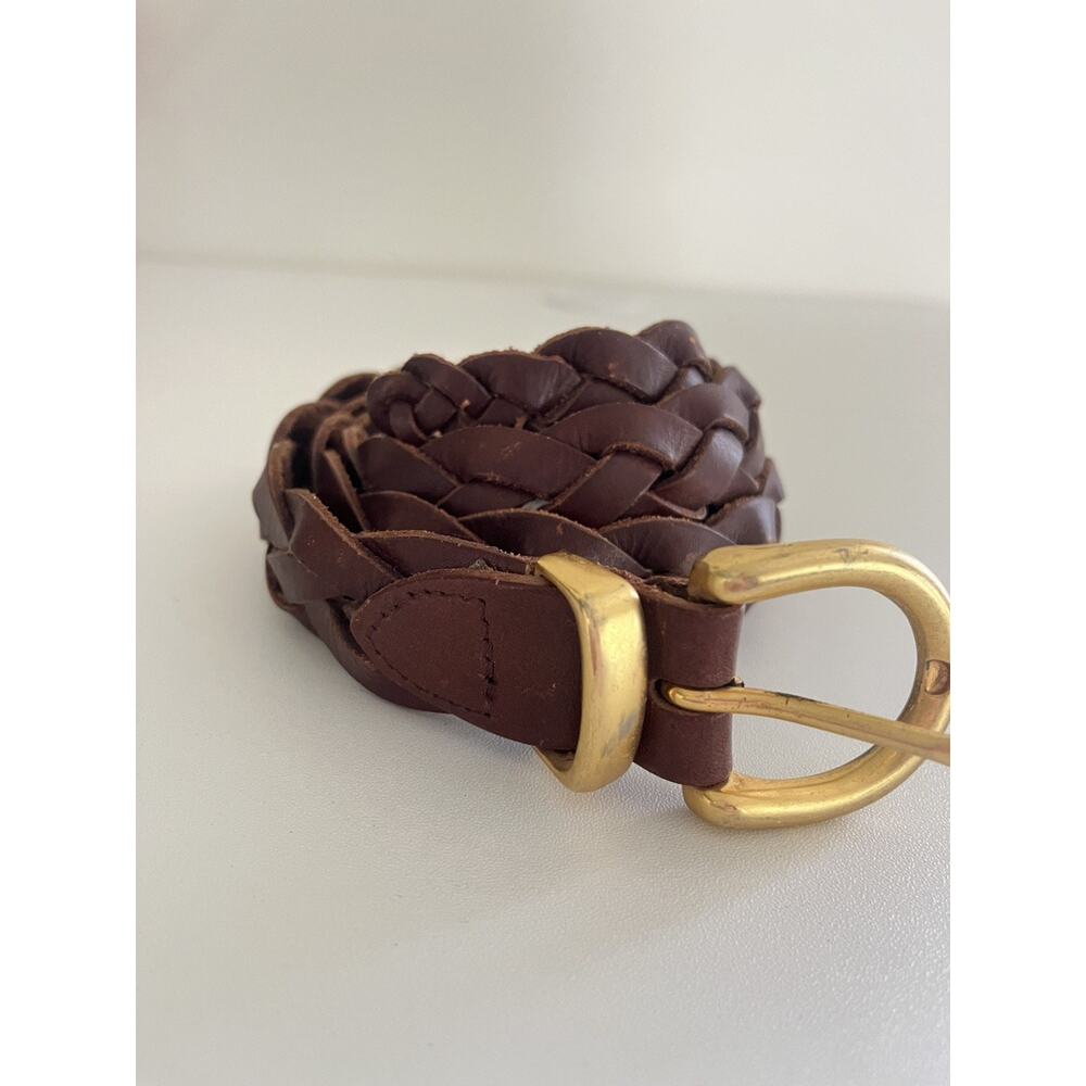 Vintage 90s Braided Genuine Leather Belt Gold Buckle Woven Argentina Gaucho 30